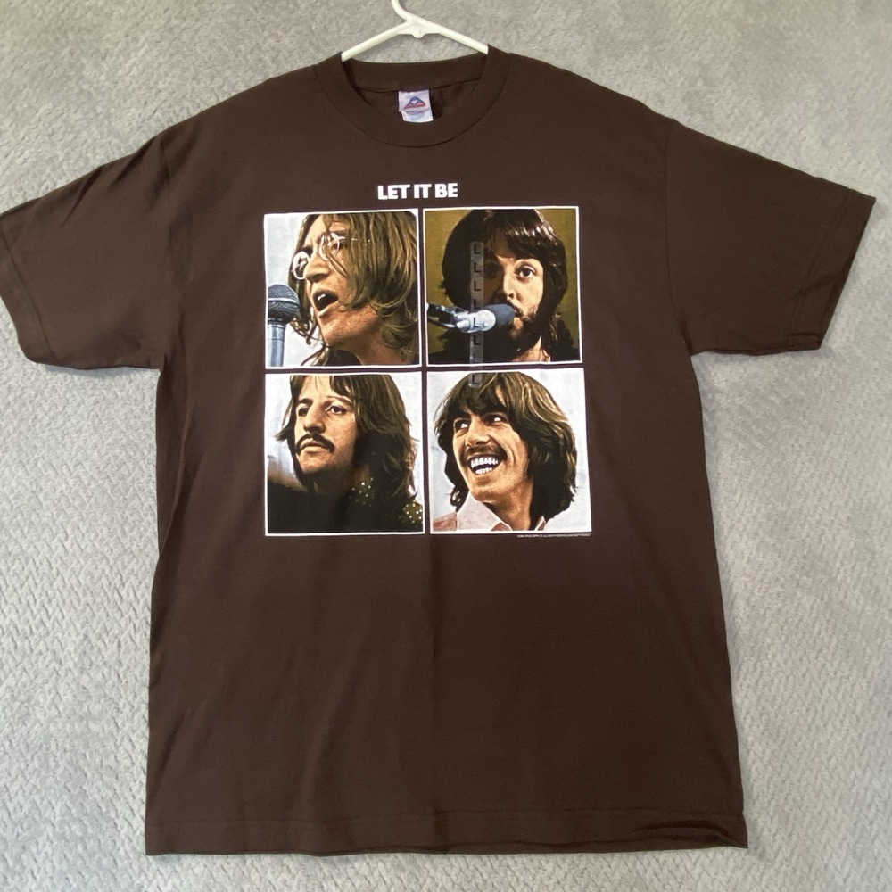 The Beatles Mens Shirt Sz L vintage let it be Brown 2004